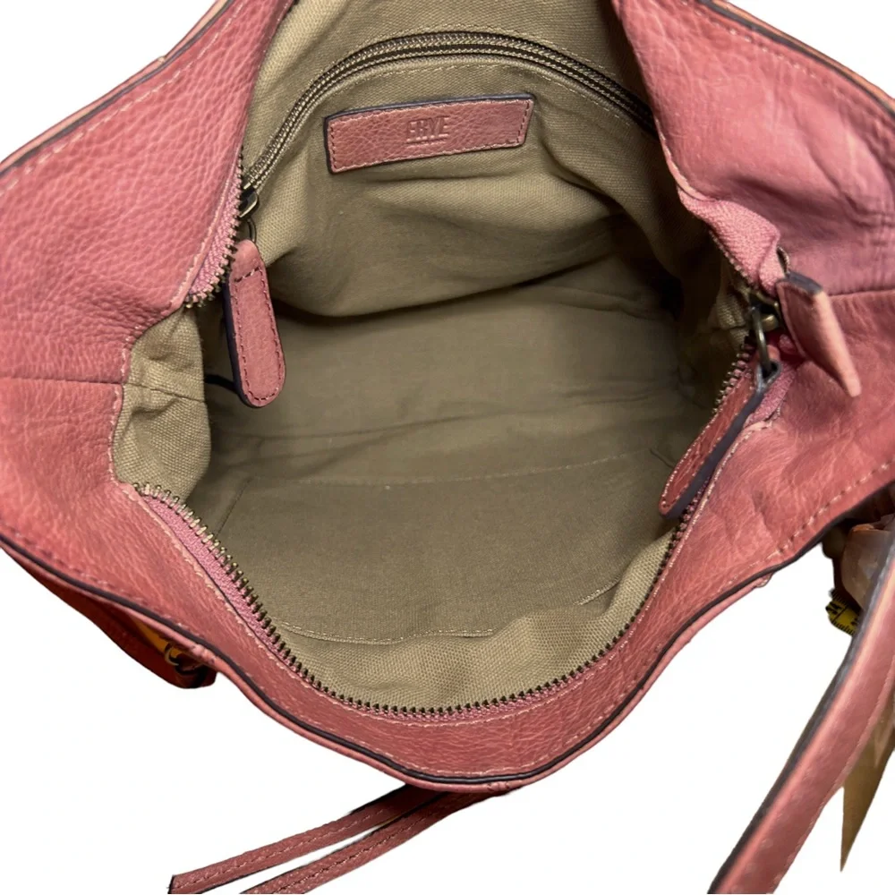 Frye Ari Pink Taupe Pebbled Leather Large Crossbody Hobo Bag Handbag Purse NWT - Picture 11 of 15